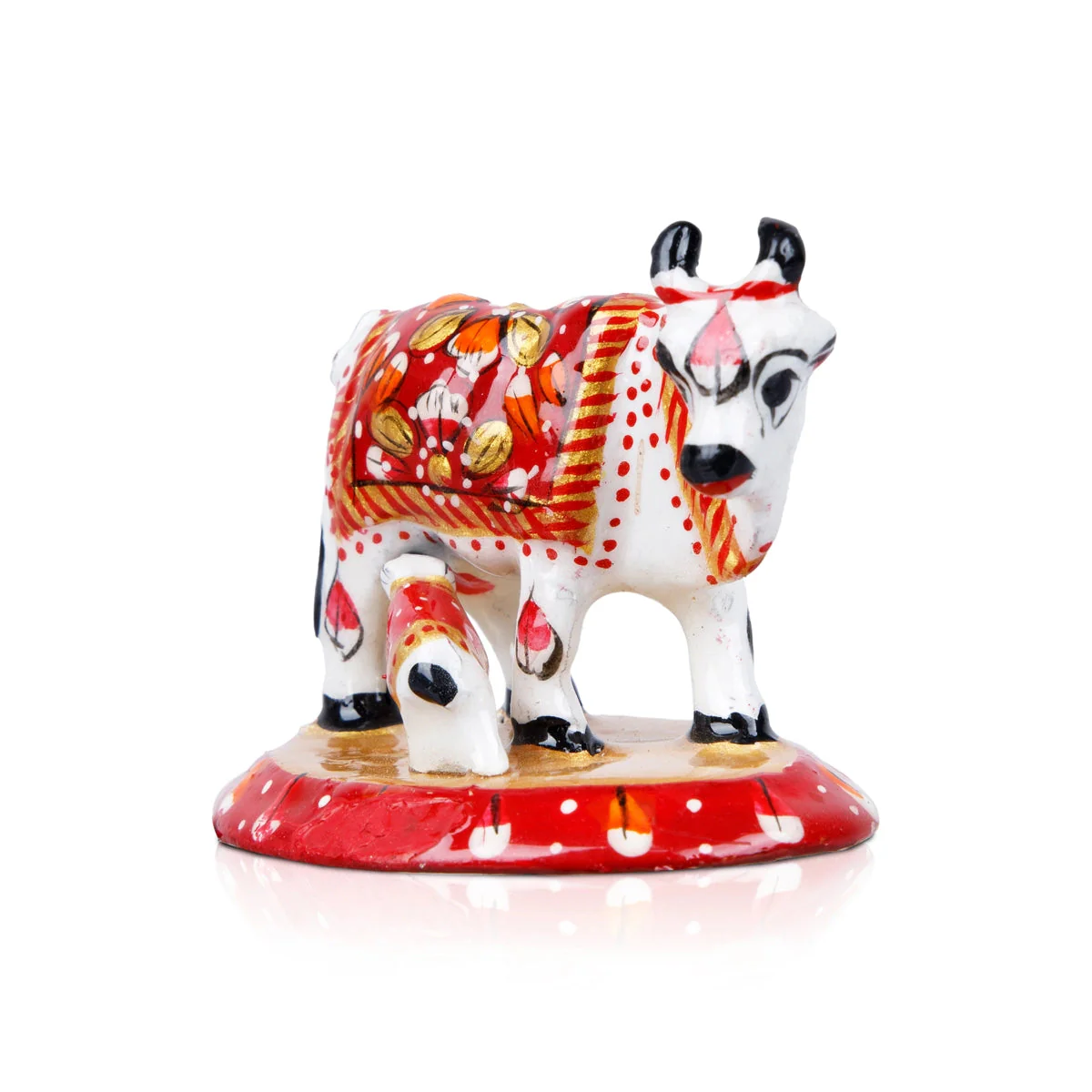 Cow and Calf Idol - 2 x 2.5 Inches | Cow Calf Idol/ Painted Metal Kamadhenu Statue for Pooja - Image 2