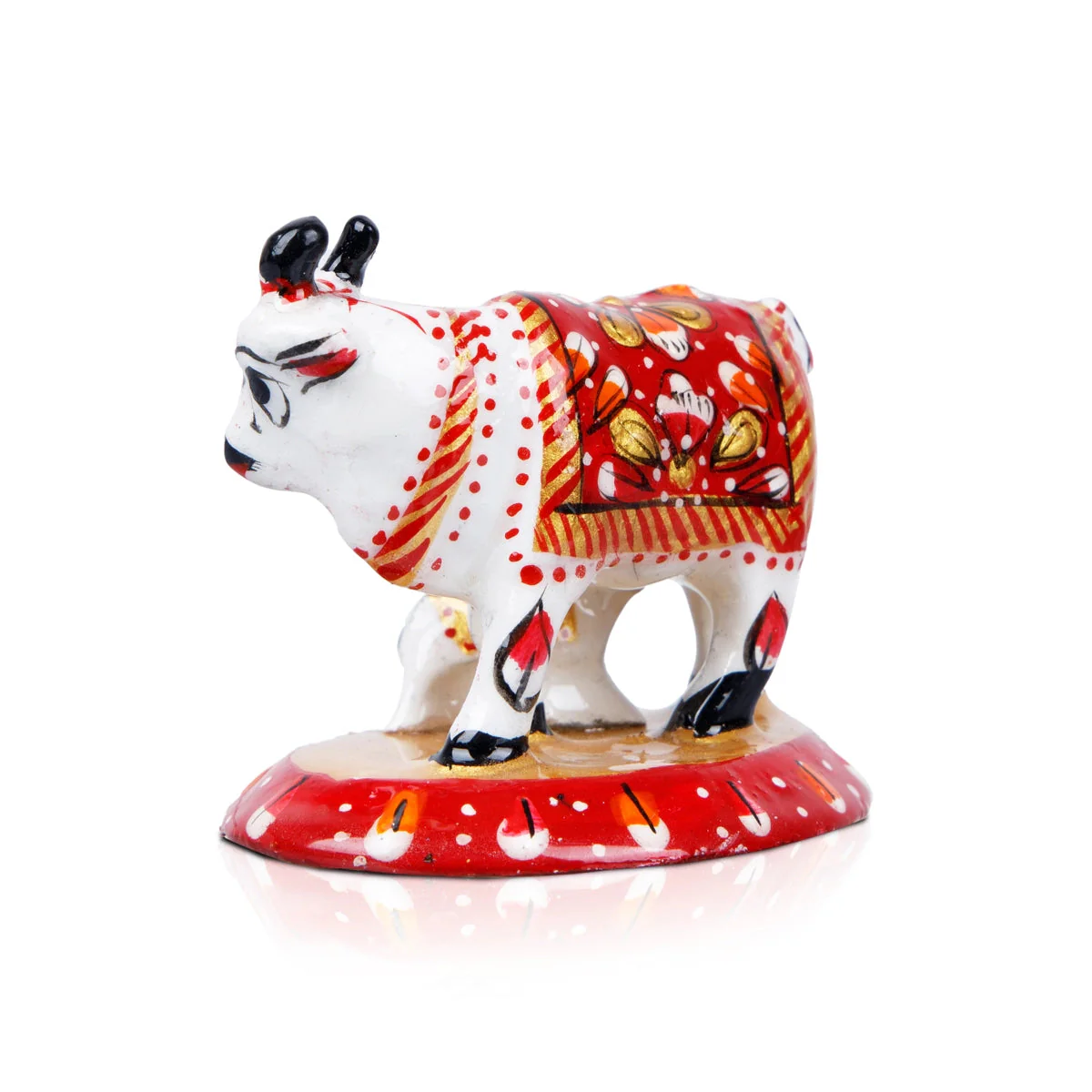 Cow and Calf Idol - 2 x 2.5 Inches | Cow Calf Idol/ Painted Metal Kamadhenu Statue for Pooja - Image 3