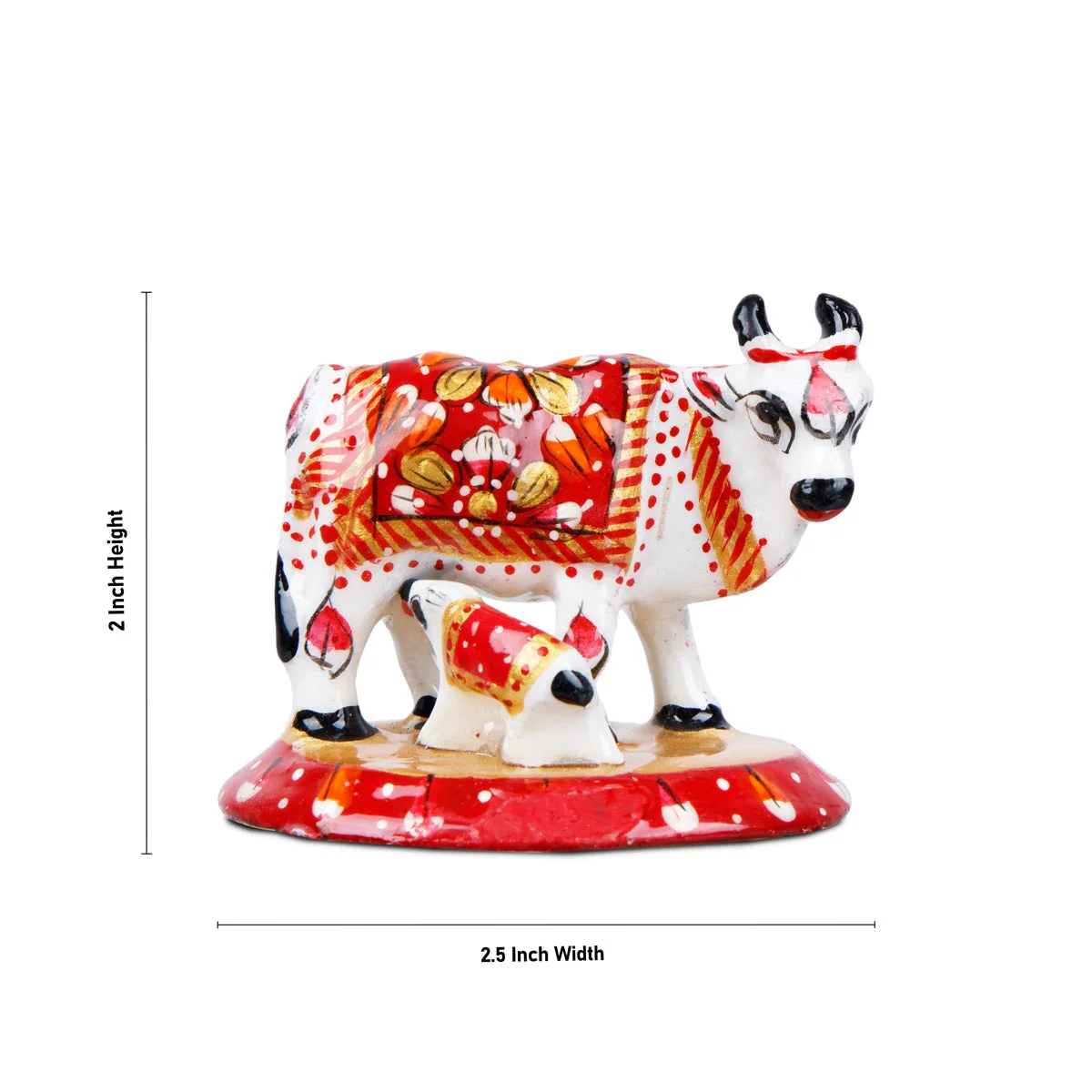 Cow and Calf Idol - 2 x 2.5 Inches | Cow Calf Idol/ Painted Metal Kamadhenu Statue for Pooja - Image 4