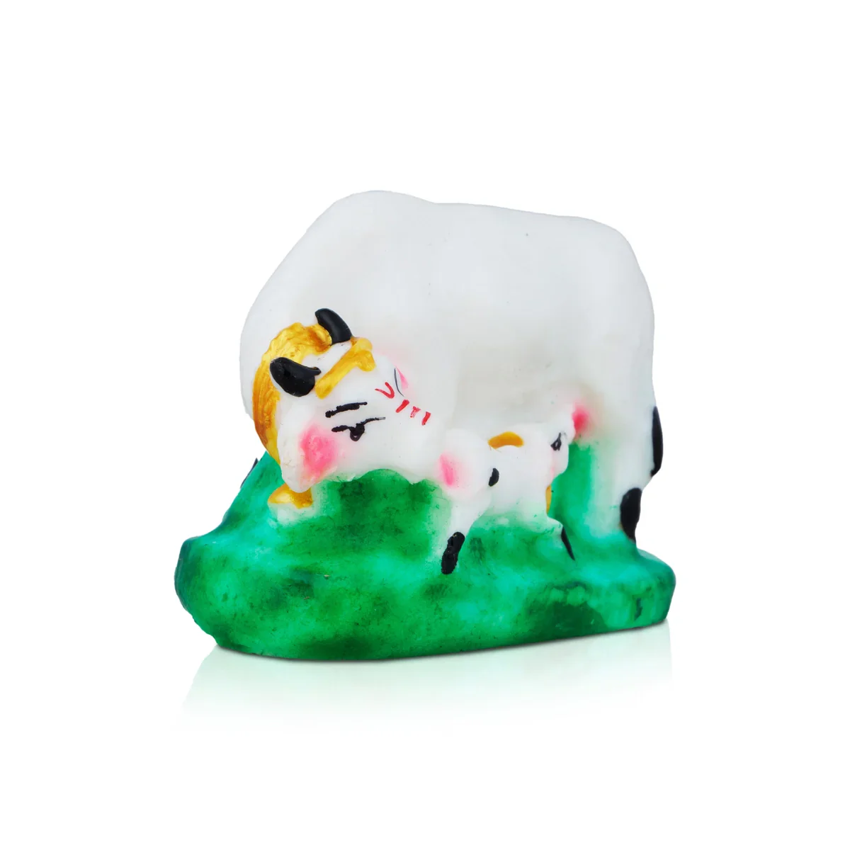 Cow And Calf Idol - 2 x 2.5 Inches | Resin Statue/ Kamadhenu Statue for Pooja - Image 2