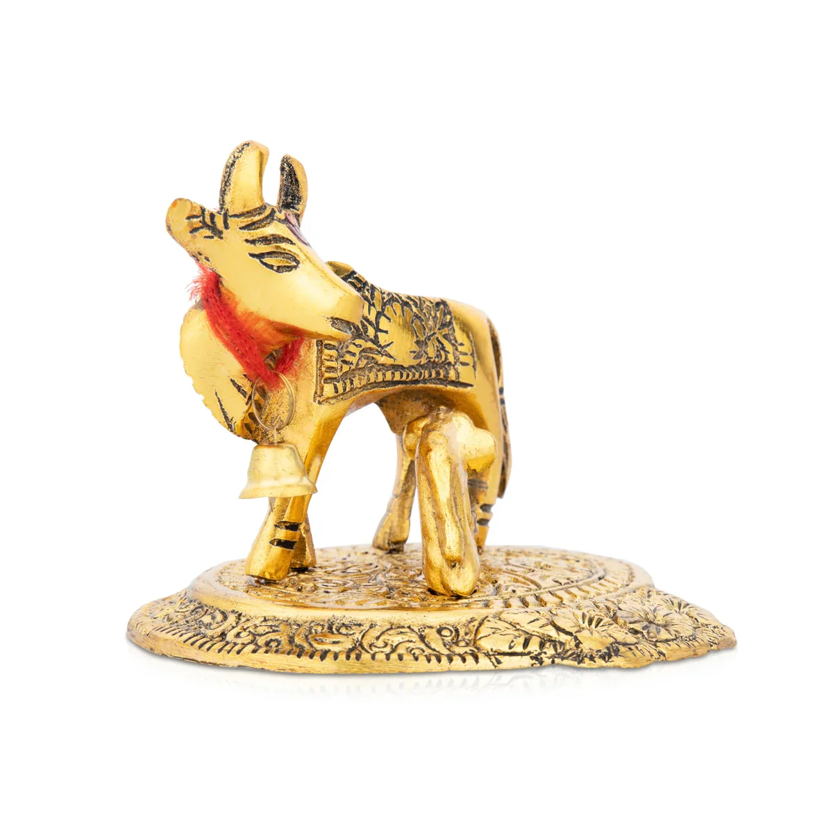 Cow and Calf Idol - 3.5 Inches | Aluminium Kamadhenu Statue/ Antique Finish Cow Calf Idol for Pooja/ 128 Gms - Image 3