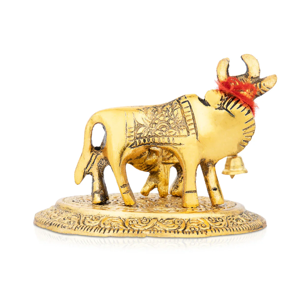 Cow and Calf Idol - 3.5 Inches | Aluminium Kamadhenu Statue/ Antique Finish Cow Calf Idol for Pooja/ 128 Gms - Image 4