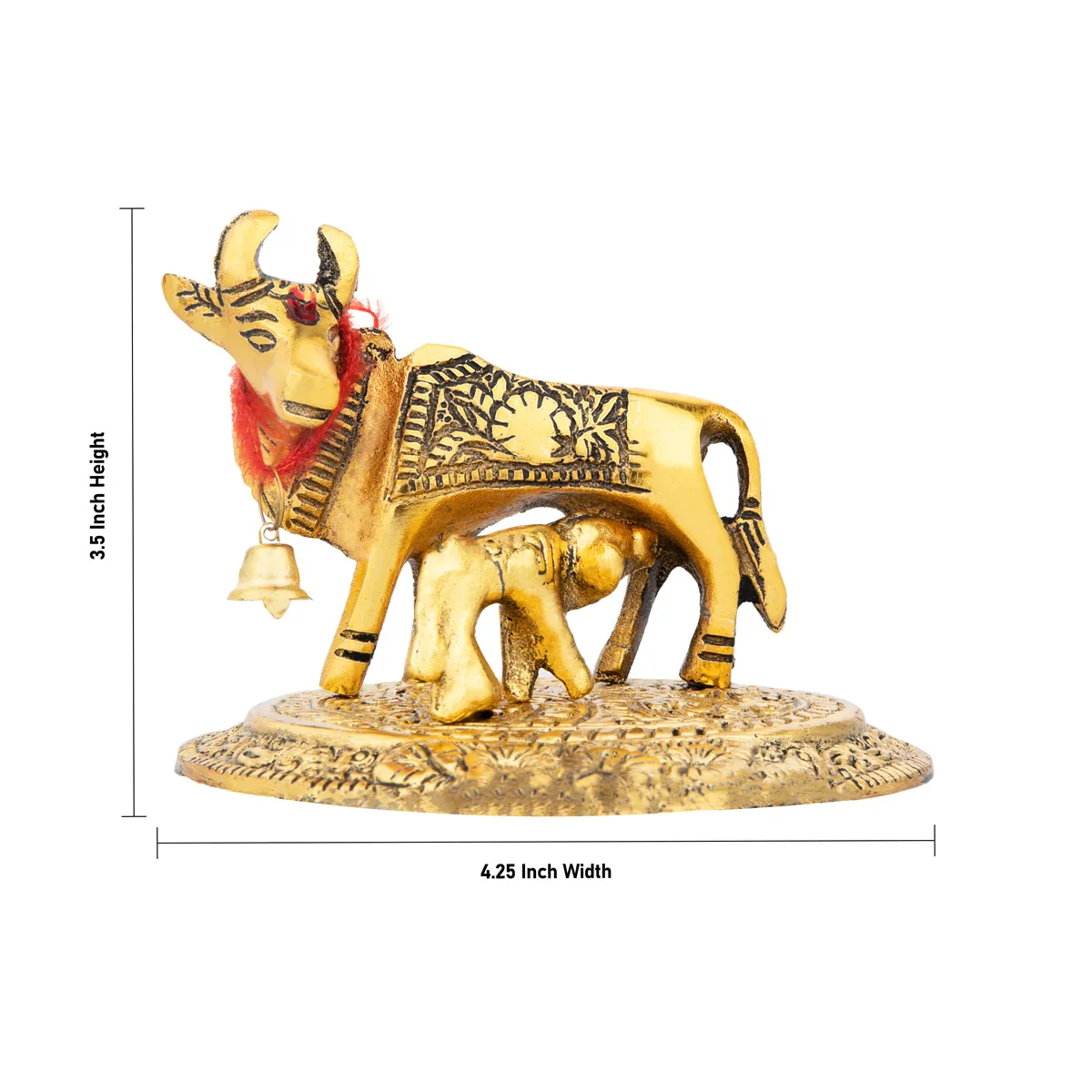 Cow and Calf Idol - 3.5 Inches | Aluminium Kamadhenu Statue/ Antique Finish Cow Calf Idol for Pooja/ 128 Gms - Image 5