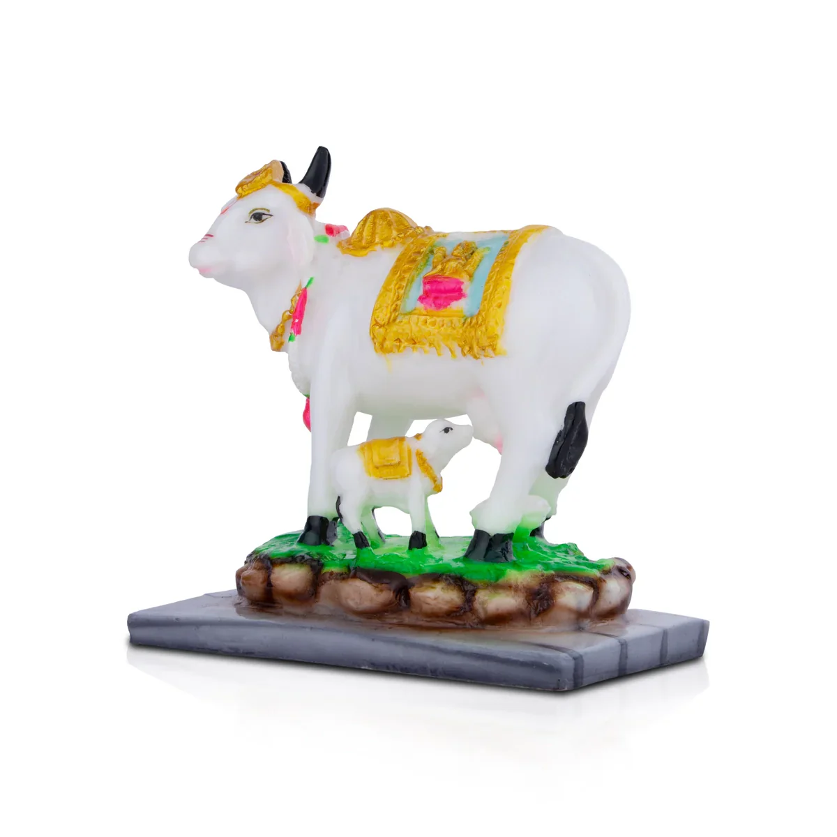Cow and Calf Idol - 6 x 5.5 Inches | Kamadhenu Cow Statue/ Cow Calf Idol for Pooja - Image 2