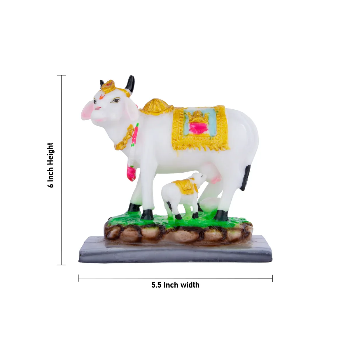 Cow and Calf Idol - 6 x 5.5 Inches | Kamadhenu Cow Statue/ Cow Calf Idol for Pooja - Image 5