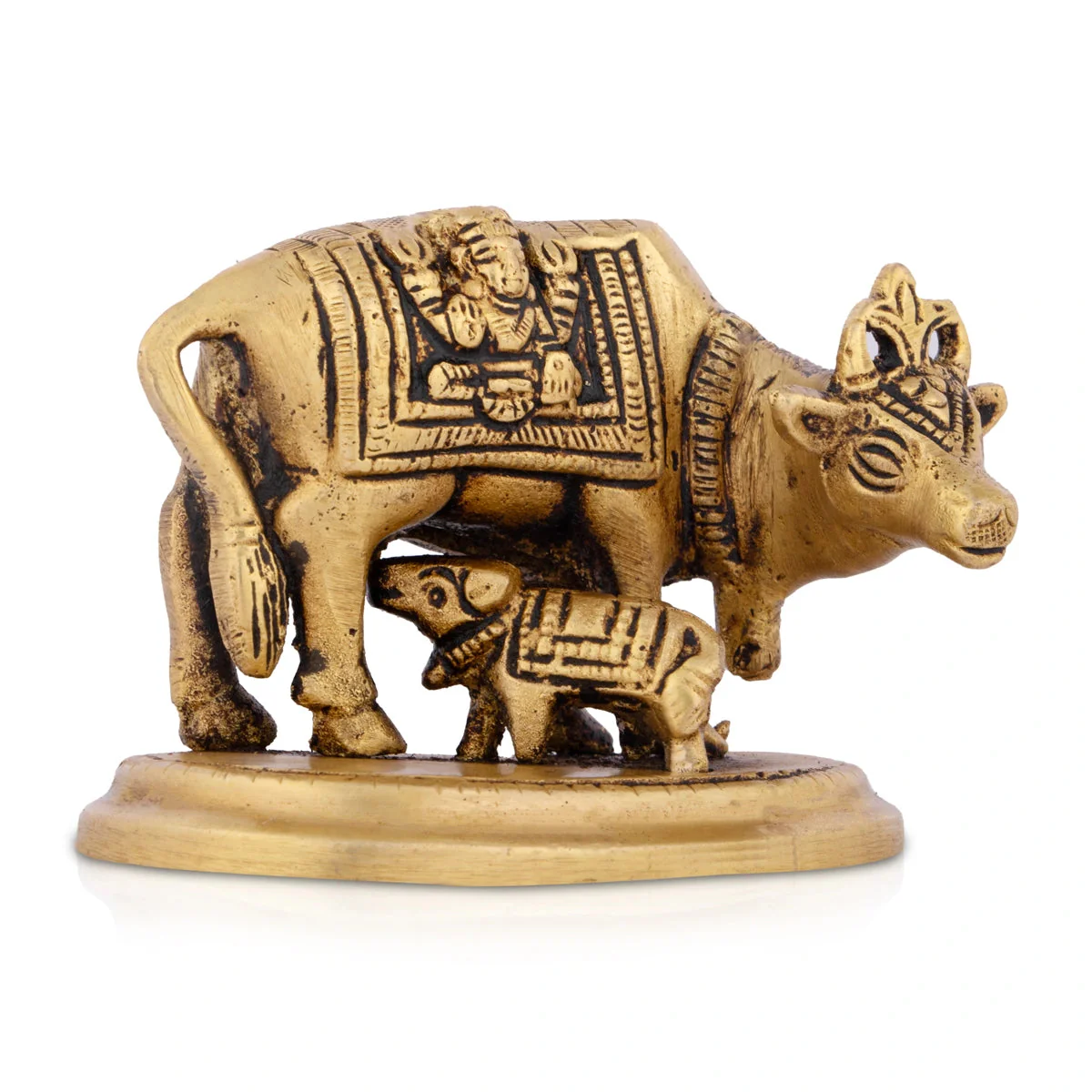 Cow And Calf Statue With Base- 2.5 x 3 Inches | Antique Brass Idol/ Kamdhenu Cow With Calf Idol For Prosperity - Image 2