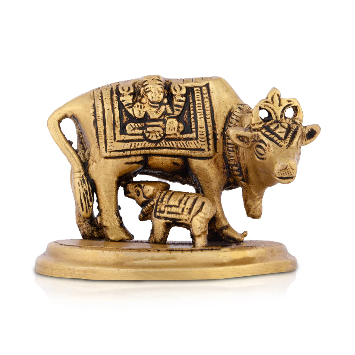 Cow And Calf Statue With Base- 2.5 x 3 Inches | Antique Brass Idol/ Kamdhenu Cow With Calf Idol For Prosperity - Image 3