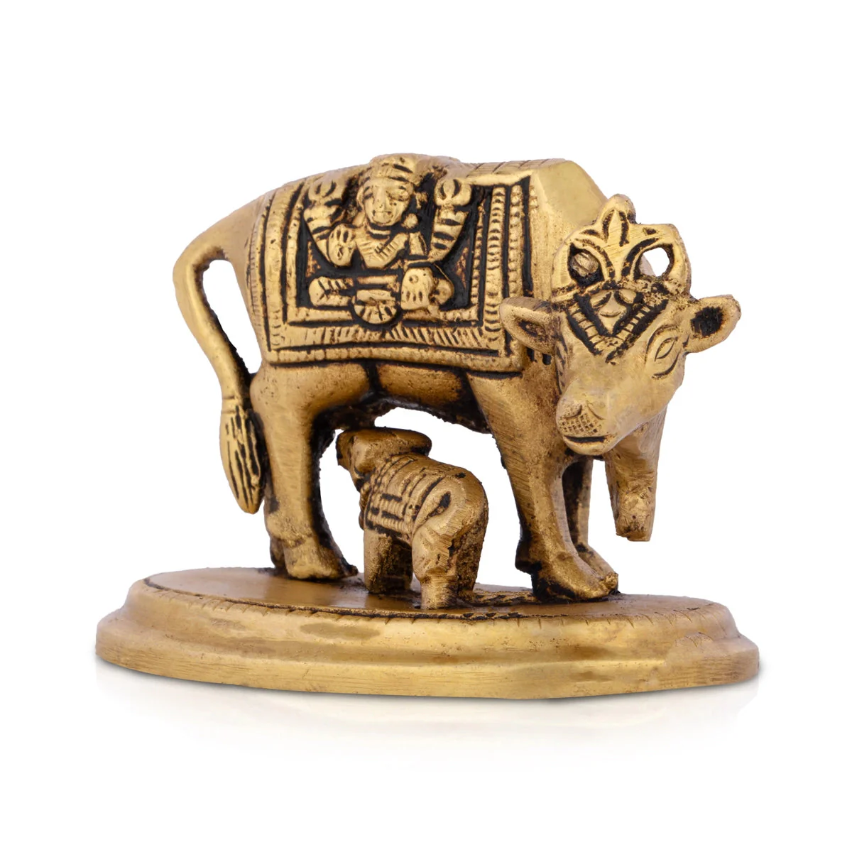 Cow And Calf Statue With Base- 2.5 x 3 Inches | Antique Brass Idol/ Kamdhenu Cow With Calf Idol For Prosperity - Image 4