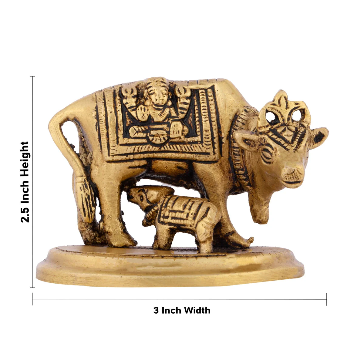 Cow And Calf Statue With Base- 2.5 x 3 Inches | Antique Brass Idol/ Kamdhenu Cow With Calf Idol For Prosperity - Image 5