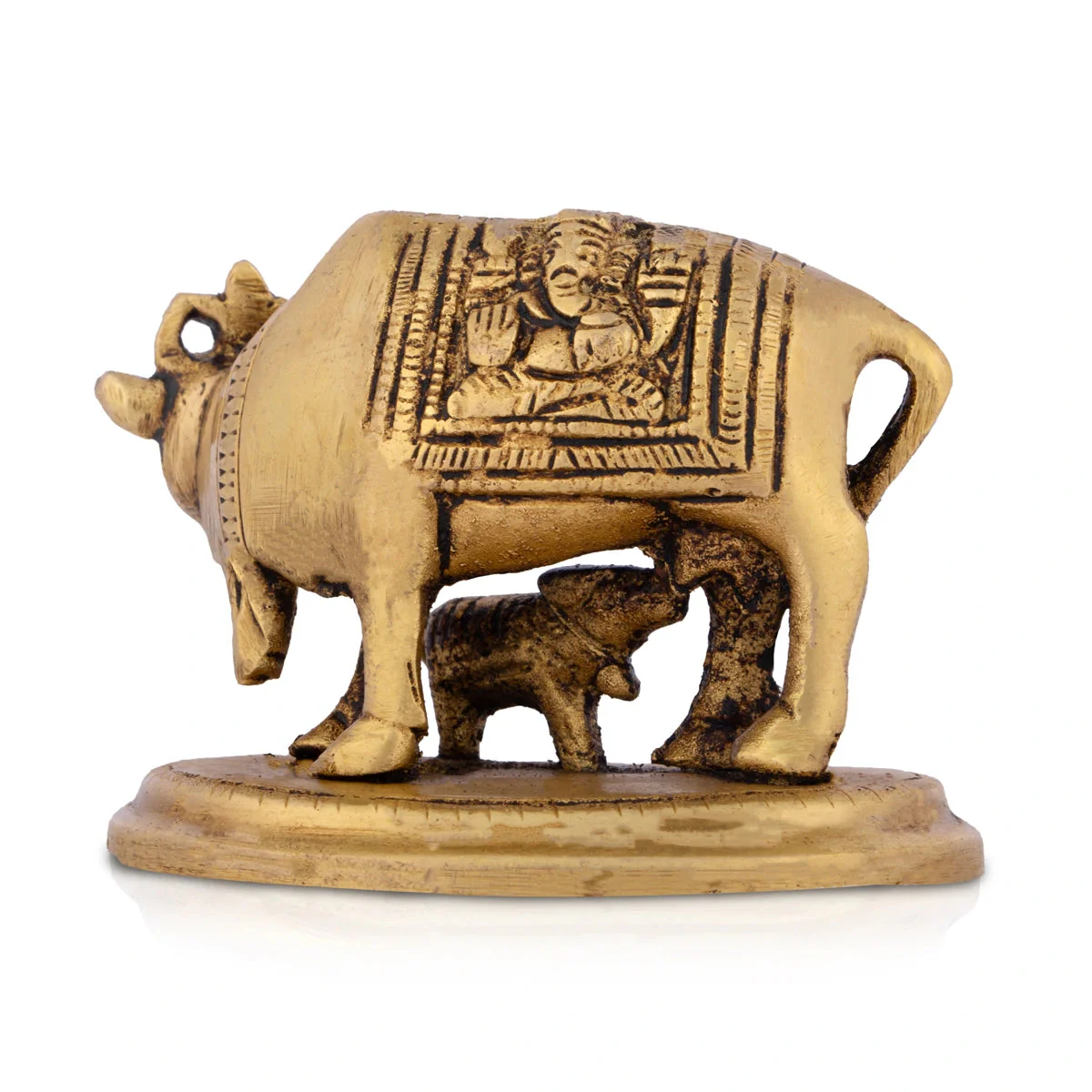 Cow And Calf Statue With Base- 2.5 x 3 Inches | Antique Brass Idol/ Kamdhenu Cow With Calf Idol For Prosperity - Image 6