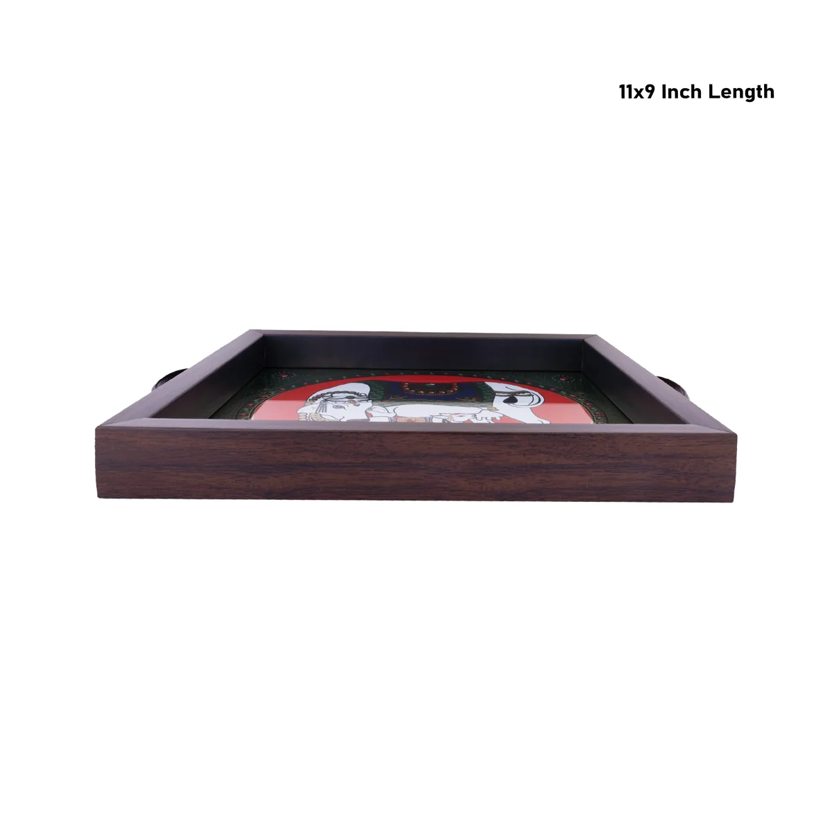 Cow Calf Tanjore Glass Painting Tray - 1.25 X 11 X 9 Inches | Thanjavur Decorative Plate/ Wooden Tray For Home - Image 3