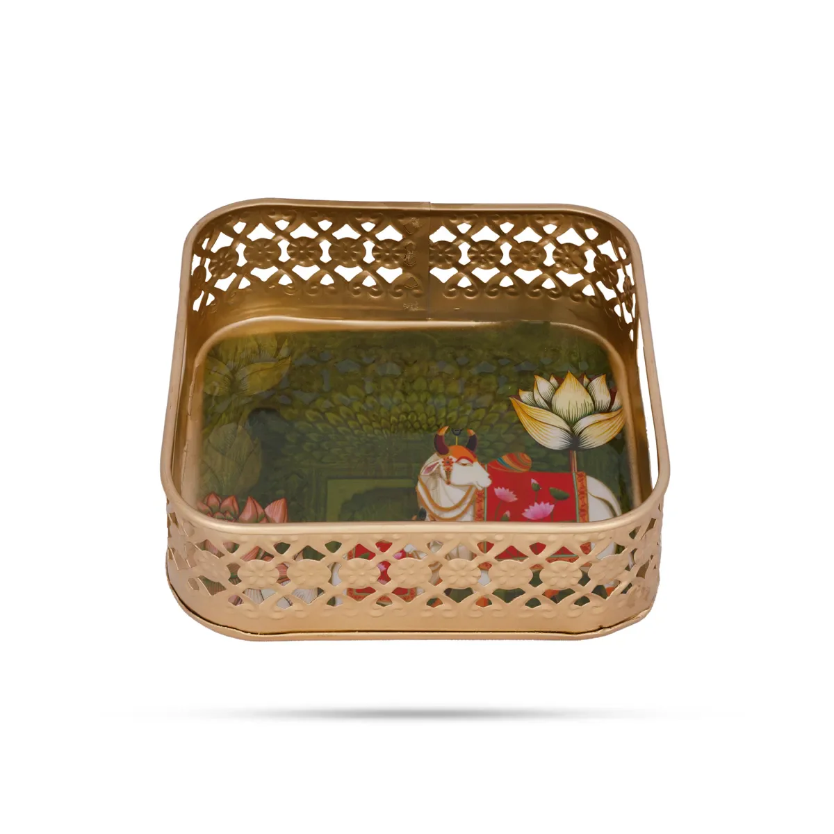 Cow Design Pichwai Tray - 2 X 6 Inches | Square Shape/ Thali Plate/Decorative Plate For Serving - Image 3