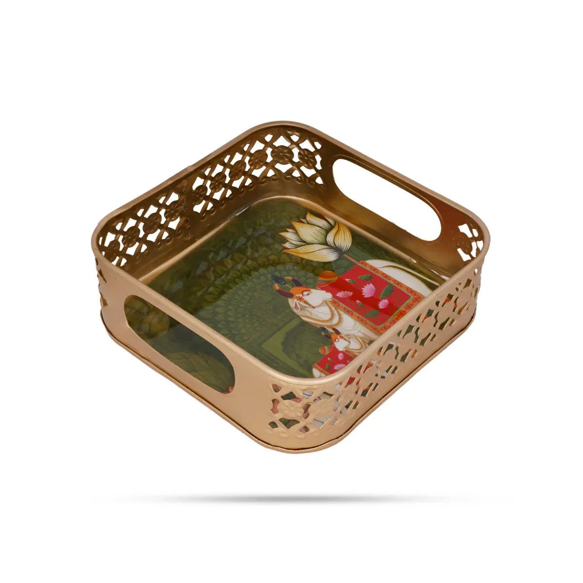 Cow Design Pichwai Tray - 2 X 6 Inches | Square Shape/ Thali Plate/Decorative Plate For Serving - Image 4