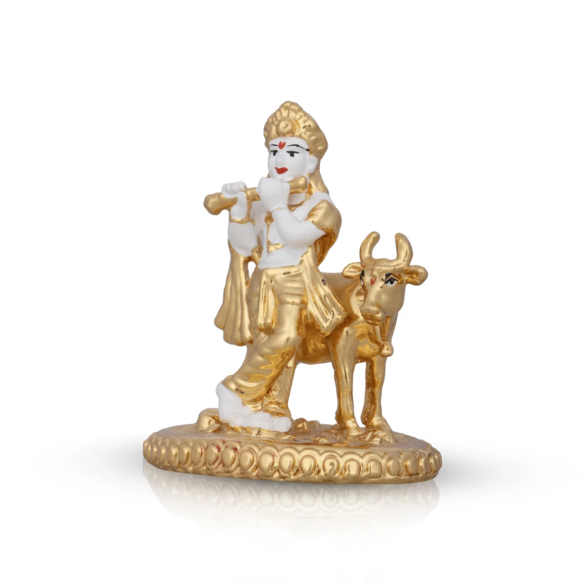 Krishna Murti With Cow - 3 x 2.5 Inches | Ceramic Sculpture/ Standing Krishna Idol for Pooja - Image 4