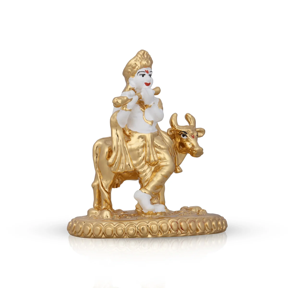 Krishna Murti With Cow - 3 x 2.5 Inches | Ceramic Sculpture/ Standing Krishna Idol for Pooja - Image 5