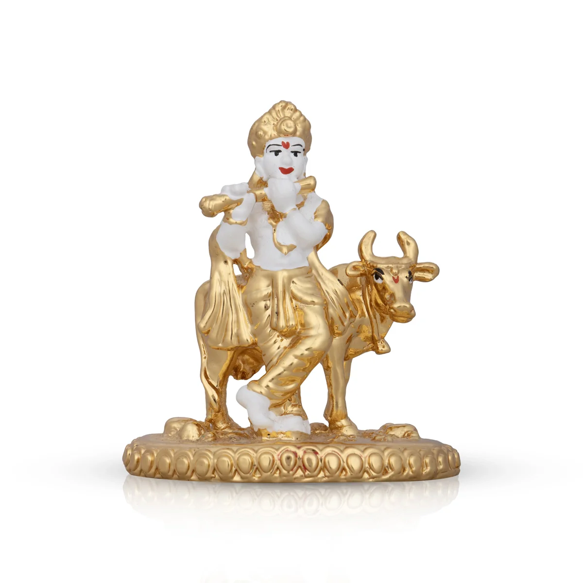 Krishna Murti With Cow - 3 x 2.5 Inches | Ceramic Sculpture/ Standing Krishna Idol for Pooja - Image 6