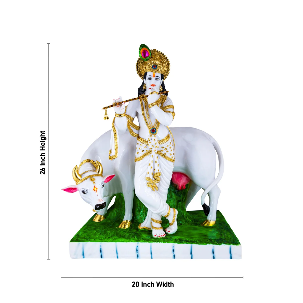 Cow Krishna Murti Standing On Base - 26 x 20 Inches | Resin Statue/ Cow Krishna Idol for Pooja - Image 2