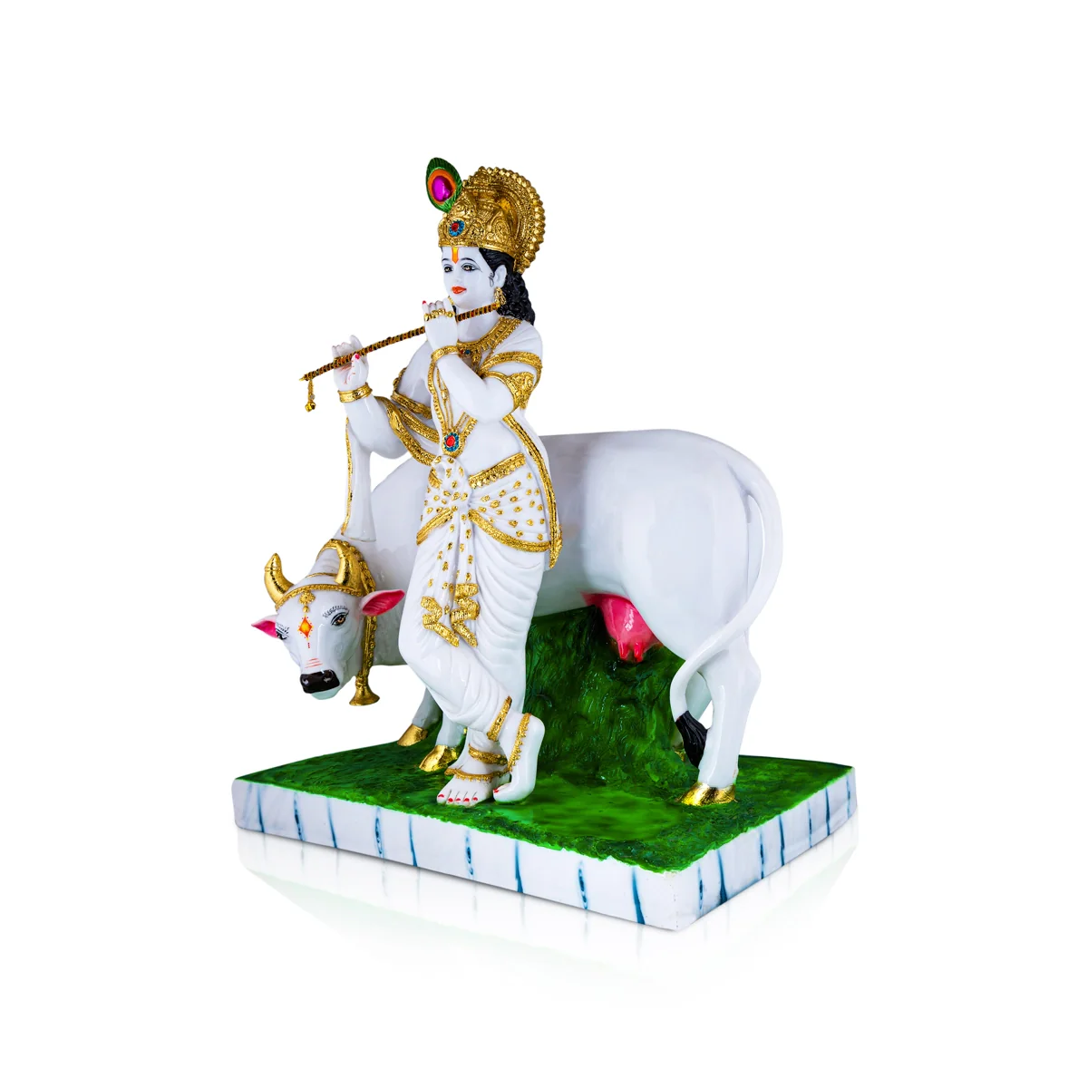 Cow Krishna Murti Standing On Base - 26 x 20 Inches | Resin Statue/ Cow Krishna Idol for Pooja - Image 3
