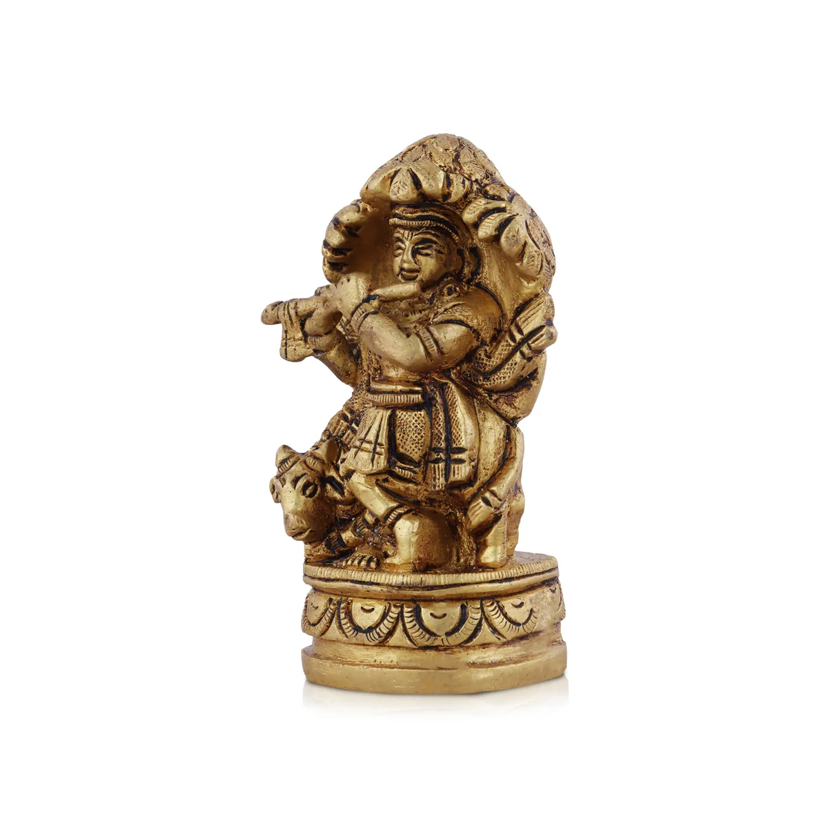 Cow Krishna Statue With Tree - 3.5 x 2.25 Inches | Krishna Murti/ Antique Brass Idol for Pooja - Image 2