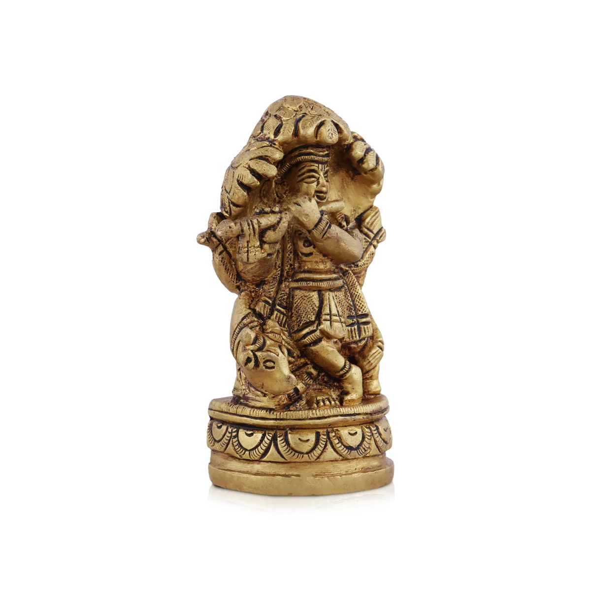Cow Krishna Statue With Tree - 3.5 x 2.25 Inches | Krishna Murti/ Antique Brass Idol for Pooja - Image 3