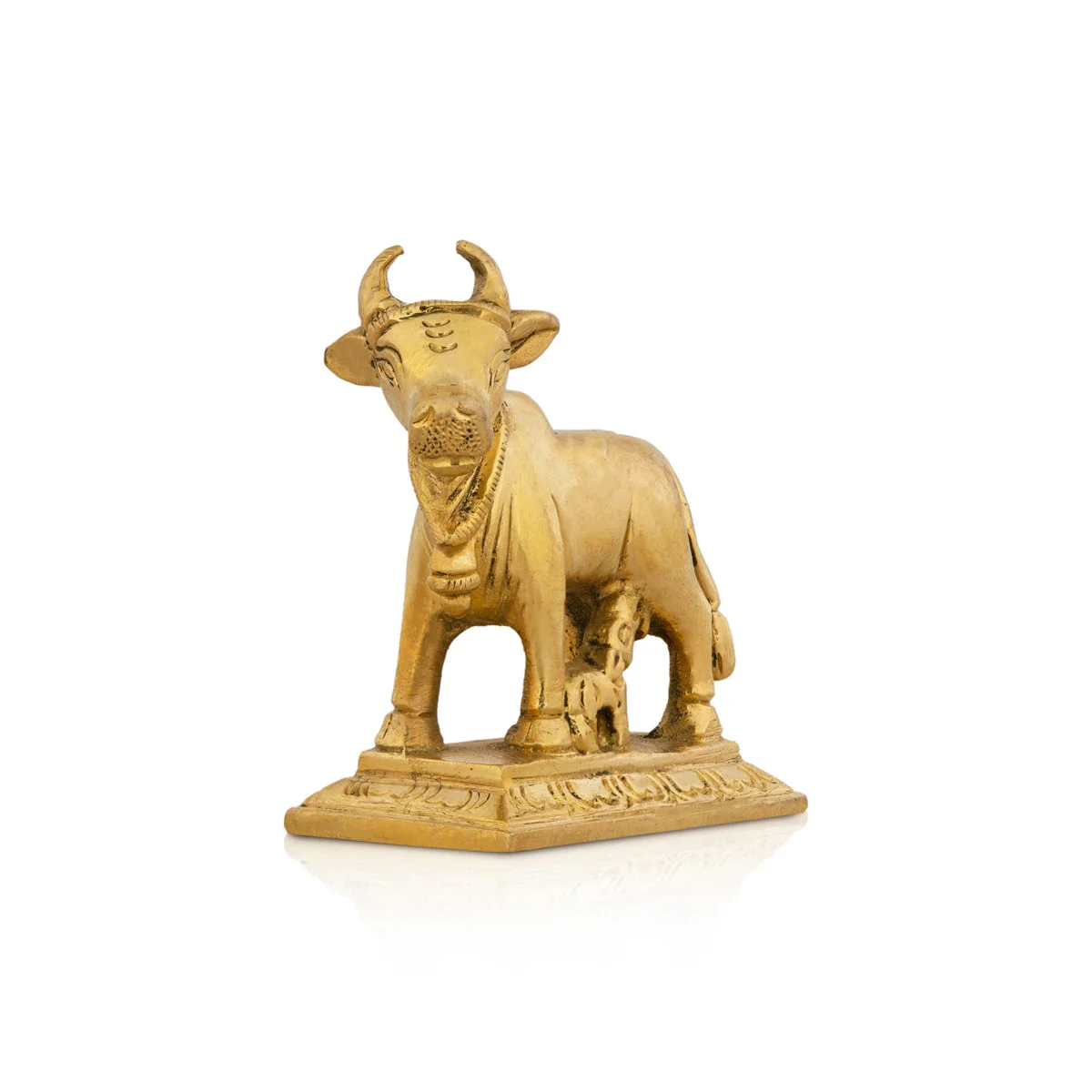 Cow With Calf Idol With Base - 2.5 x 2.25 Inches | Brass Idol/ Antique Polish Cow And Calf Statue for Pooja - Image 3