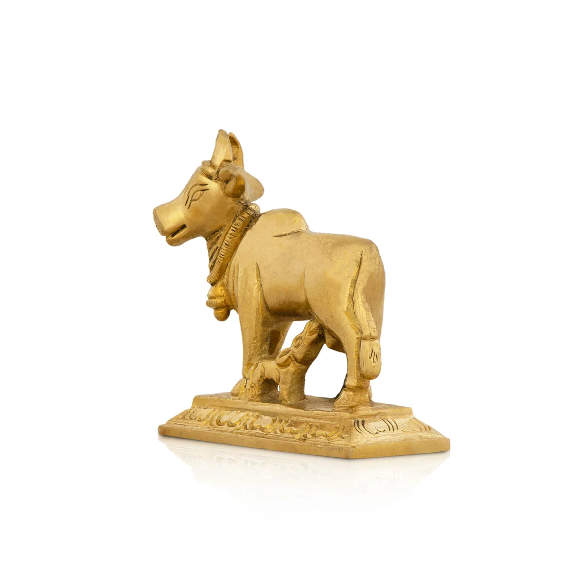 Cow With Calf Idol With Base - 2.5 x 2.25 Inches | Brass Idol/ Antique Polish Cow And Calf Statue for Pooja - Image 4