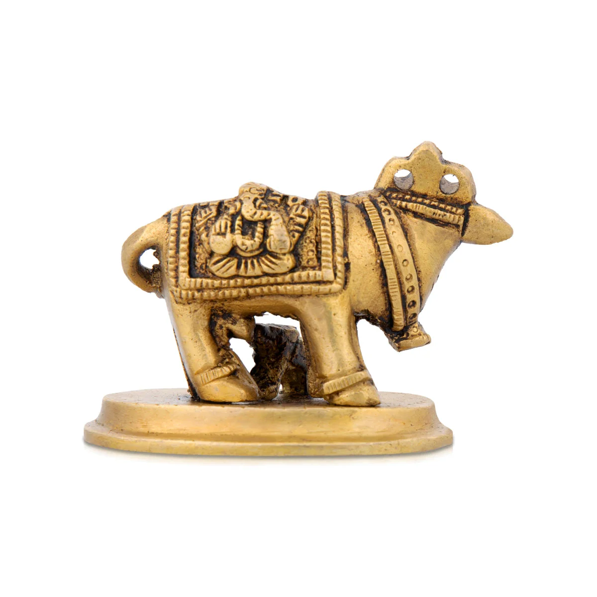 Cow With Calf Idol With Base - 2 x 2.75 Inches | Brass Idol/ Antique Polish Cow And Calf Statue for Pooja - Image 2