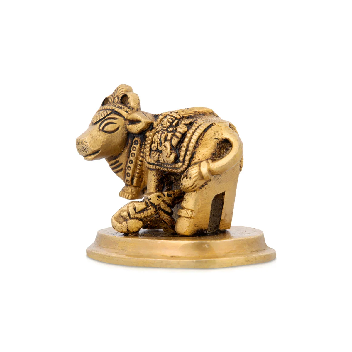 Cow With Calf Idol With Base - 2 x 2.75 Inches | Brass Idol/ Antique Polish Cow And Calf Statue for Pooja - Image 3