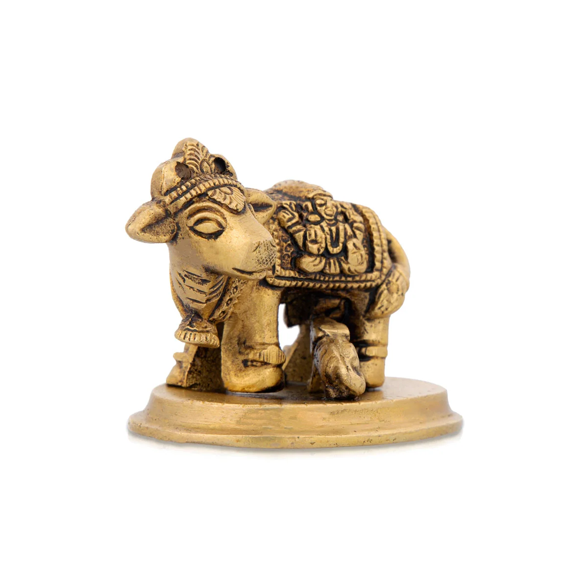 Cow With Calf Idol With Base - 2 x 2.75 Inches | Brass Idol/ Antique Polish Cow And Calf Statue for Pooja - Image 4