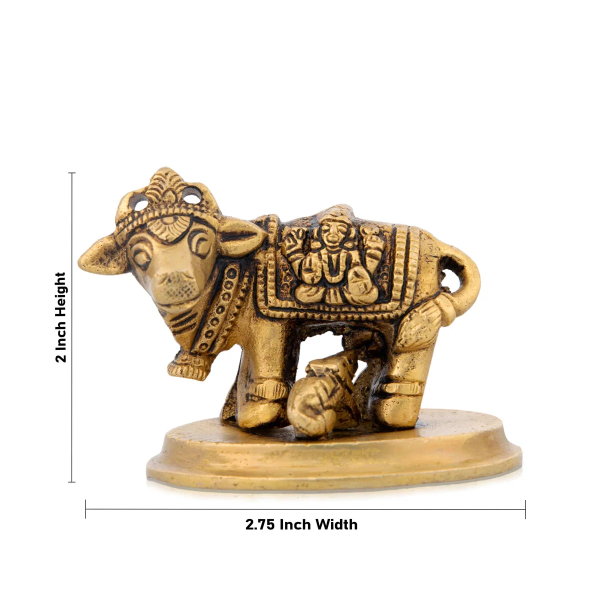Cow With Calf Idol With Base - 2 x 2.75 Inches | Brass Idol/ Antique Polish Cow And Calf Statue for Pooja - Image 5
