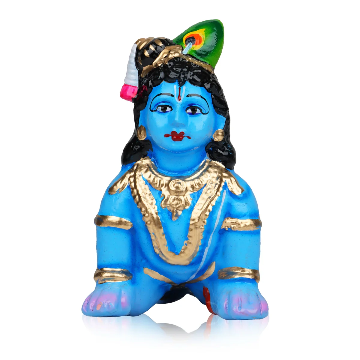 Crawling Krishna Murti Clay Golu Bommai - 5.5 x 4 Inches | Giri Golu Doll/ Navaratri Golu Bommai/ Gombe
