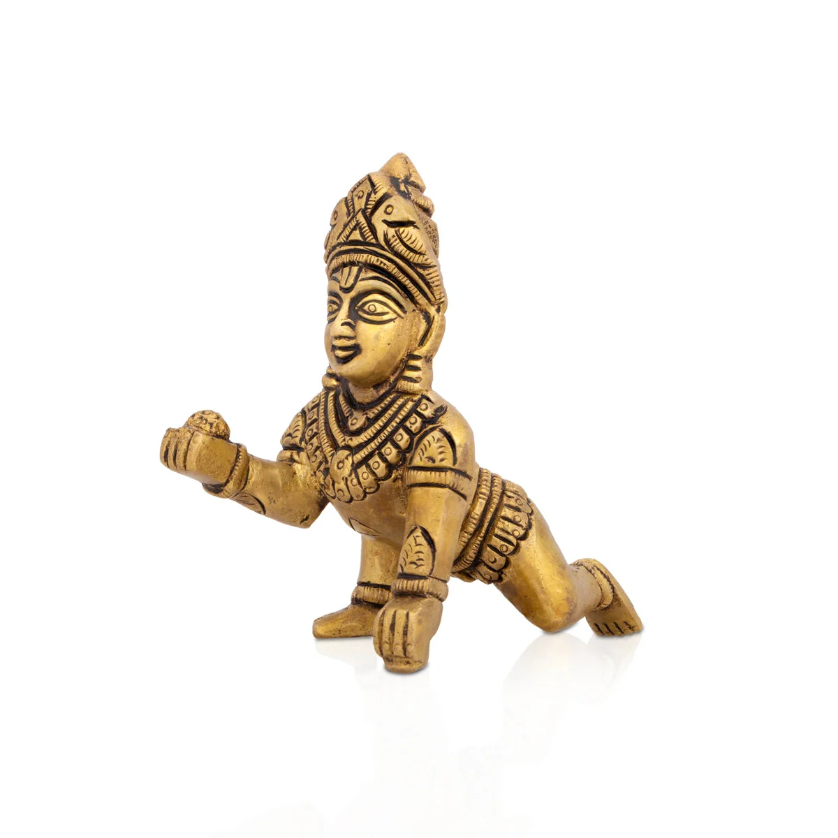 Crawling Krishna Statue - 3.5 x 2.75 Inches | Antique Brass Idol/ Laddu Gopal Murti for Pooja - Image 2