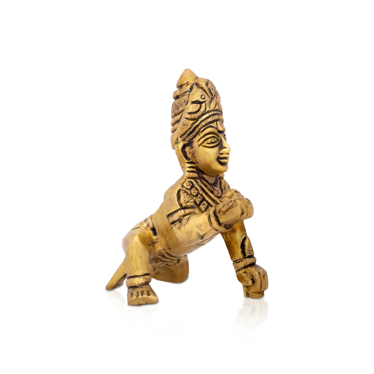 Crawling Krishna Statue - 3.5 x 2.75 Inches | Antique Brass Idol/ Laddu Gopal Murti for Pooja - Image 3