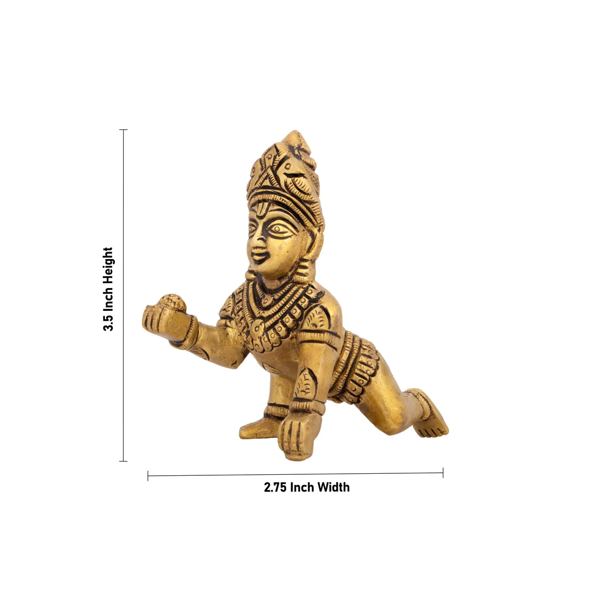 Crawling Krishna Statue - 3.5 x 2.75 Inches | Antique Brass Idol/ Laddu Gopal Murti for Pooja - Image 5