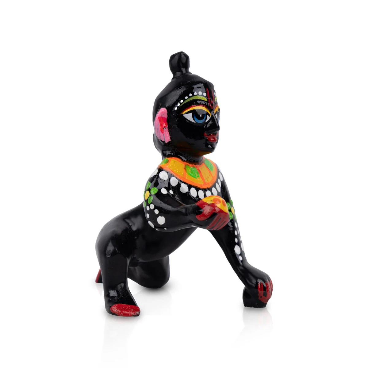 Crawling Krishna Statue - 4 x 3 Inches | Antique Brass Idol/ Painted Laddu Gopal Murti for Pooja - Image 2