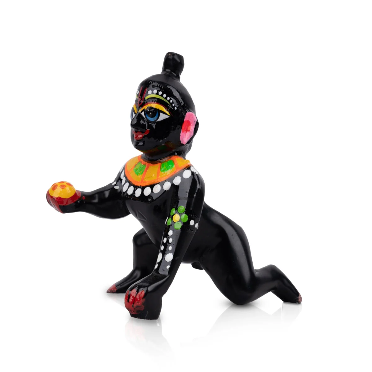 Crawling Krishna Statue - 4 x 3 Inches | Antique Brass Idol/ Painted Laddu Gopal Murti for Pooja - Image 3