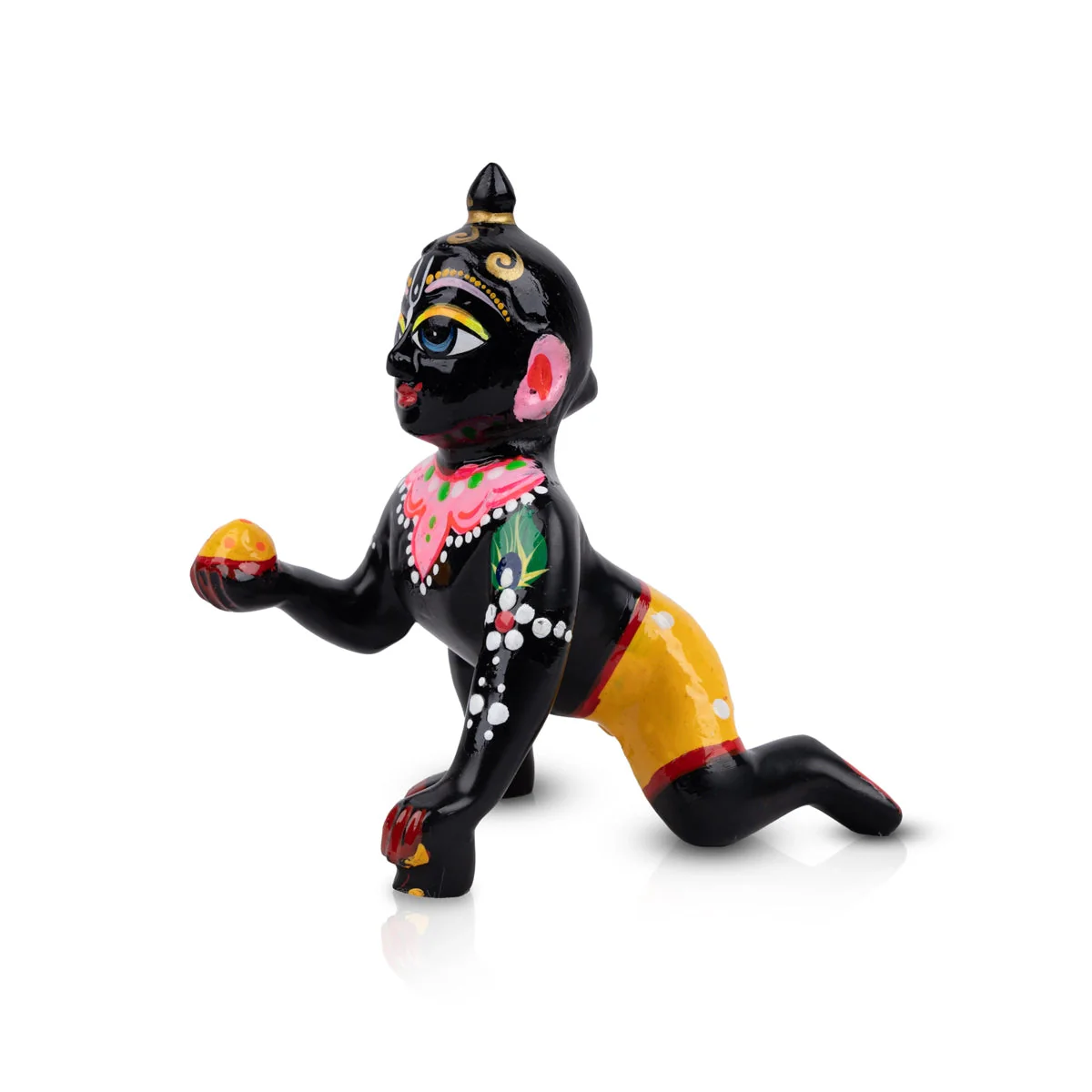 Crawling Krishna Statue - 5 x 4 Inches | Antique Brass Idol/ Painted Laddu Gopal Murti for Pooja - Image 4