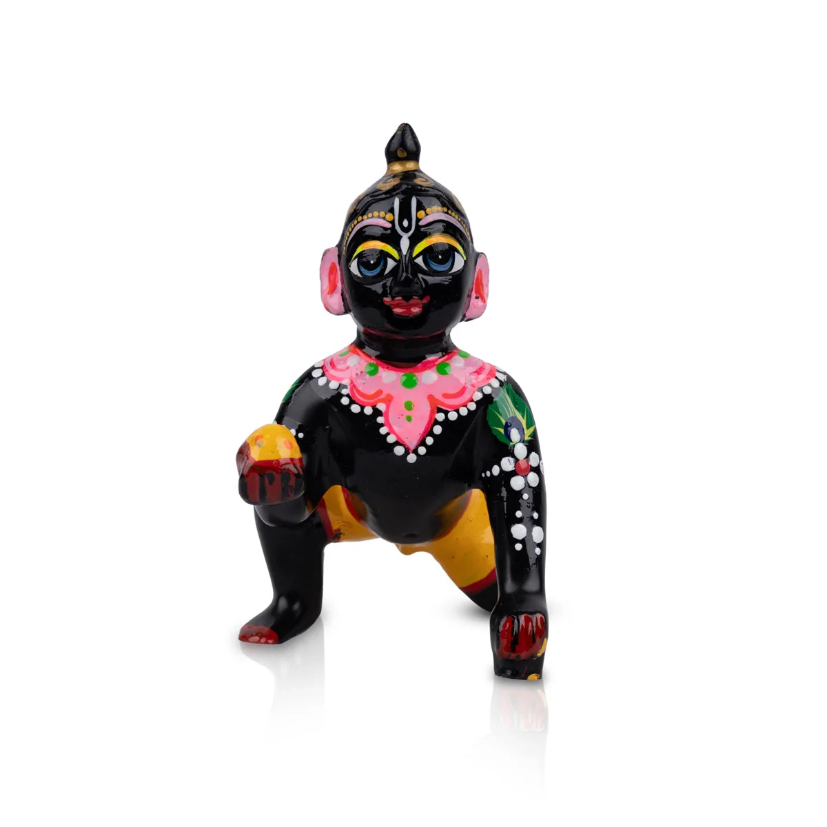 Crawling Krishna Statue - 5 x 4 Inches | Antique Brass Idol/ Painted Laddu Gopal Murti for Pooja - Image 5