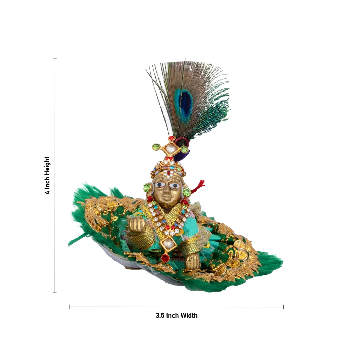 Crawling Krishna With Decoration - 4 x 3.5 Inches | Brass Krishna Idol/ Krishna Alangaram for Pooja - Image 4