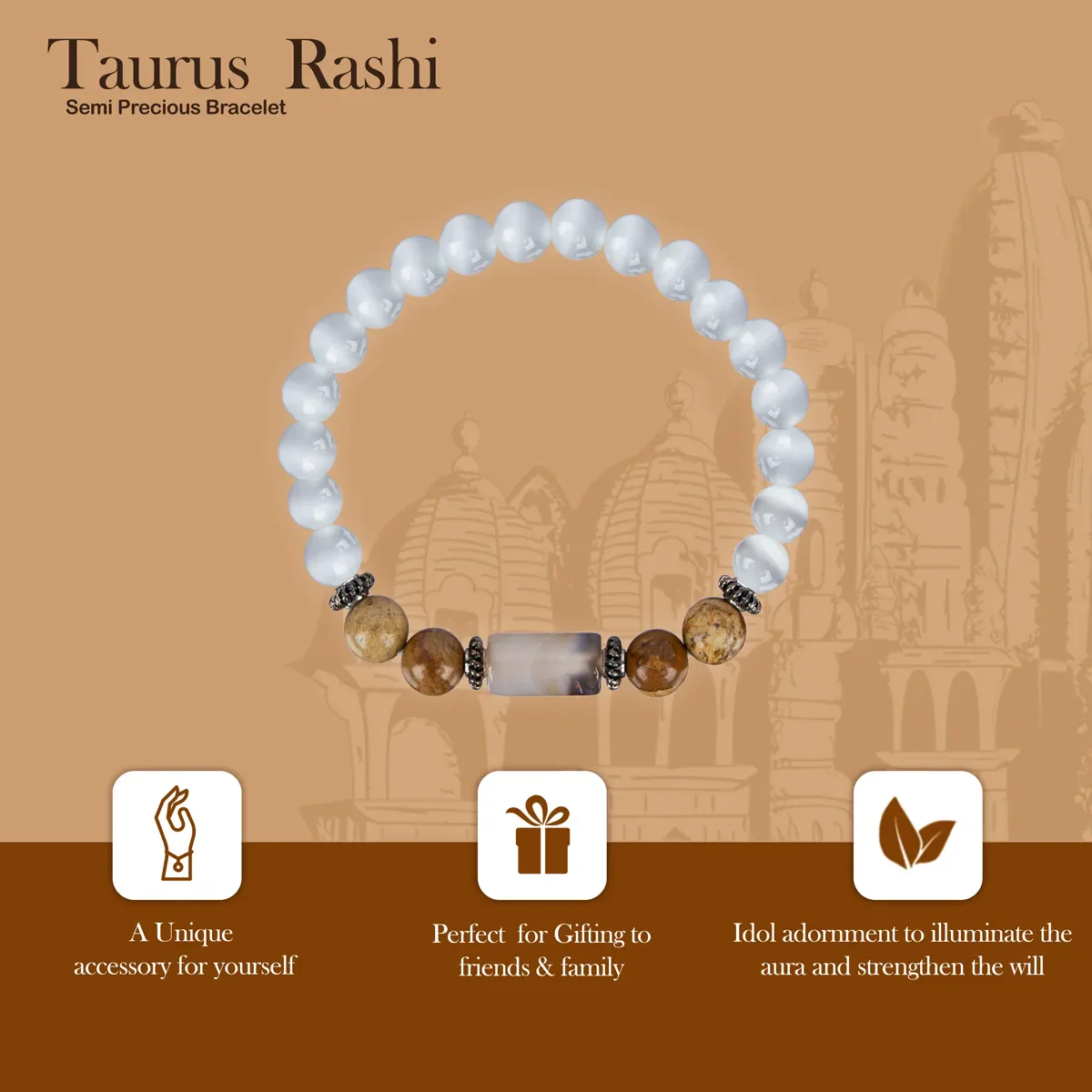 Crystal Bracelet - 2.5 Inches | Crystal Bead Hand Bracelet/ Semi Precious Stone Hand Band For Taurus Zodiac