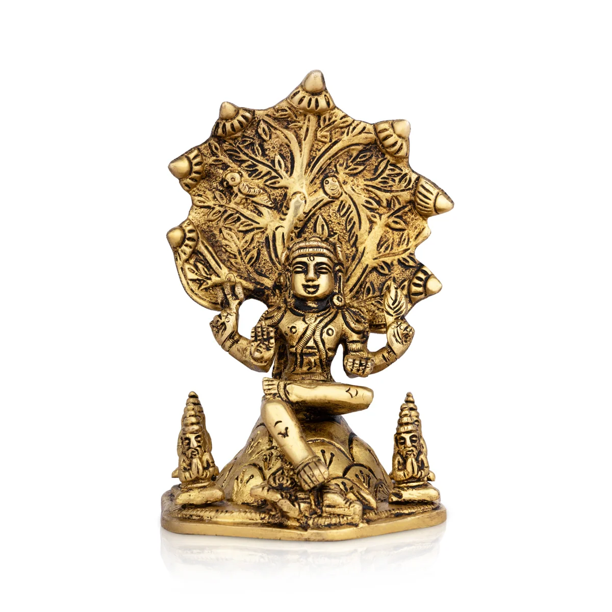 Dakshinamurthy Vigraham With Tree - 6.5 x 4 Inches | Dakshinamurti Statue/ Antique Brass Idol for Pooja - Image 4