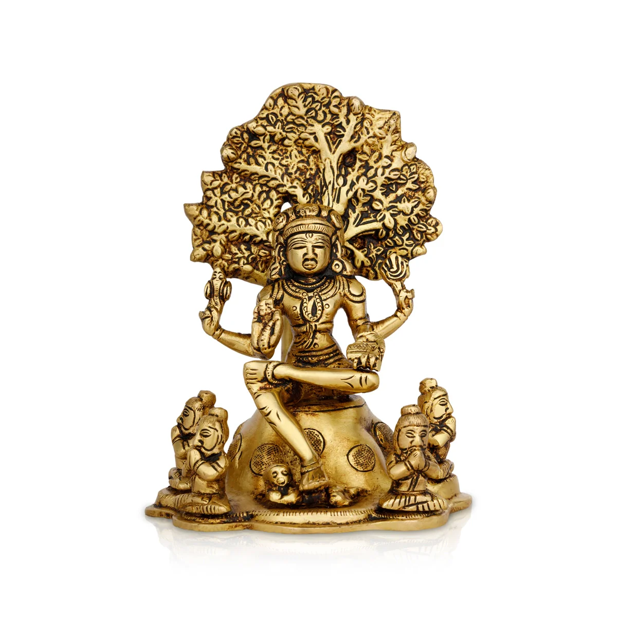 Dakshinamurthy Vigraham With Tree - 7 x 5 Inches | Dakshinamurti Statue/ Antique Brass Idol for Pooja - Image 2