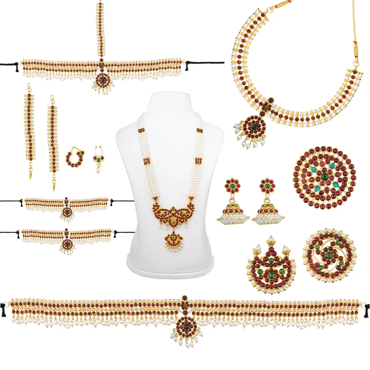 Dance Jewellery Set Without Bangle | Kemp Bharatanatyam Jewellery/ Stone & Pearl Design Jewelry for Women