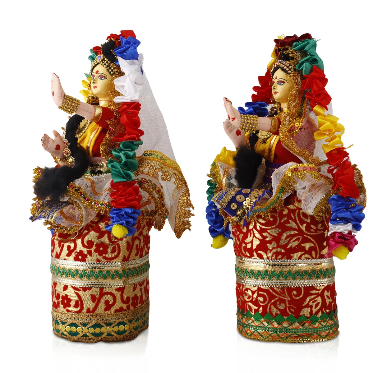 Dancing Doll Cloth Golu Bommai Pair - 12 x 3 Inches | Giri Golu Doll/ Navaratri Golu Bomma/Gombe/Bommai - Image 3