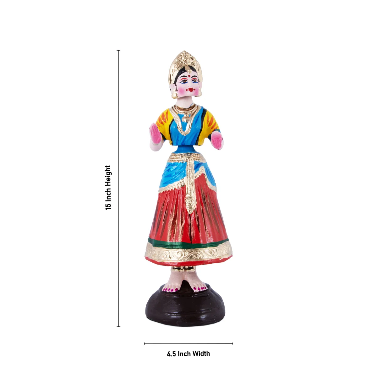 Dancing Doll Paper Mache Golu Bommai - 15 x 4.5 Inches | Giri Golu Doll/ Navaratri Golu Bomma/Gombe/Bommai - Image 2