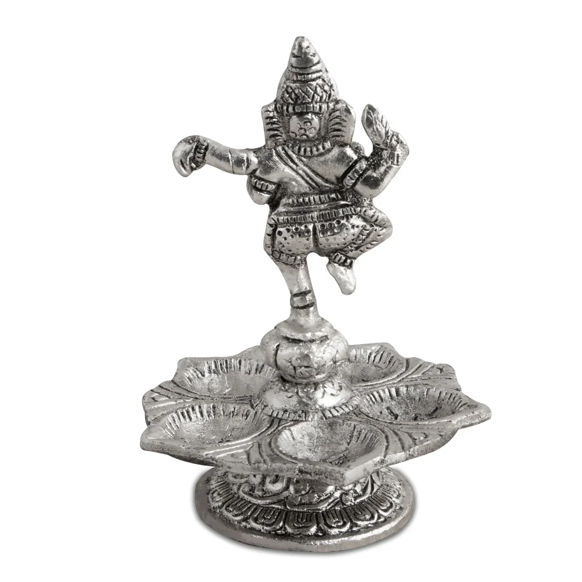 Dancing Ganesh with Deep - 5.5 x 4 Inches | 5 Face Vilakku/ Aluminium Lamp for Pooja/ 165 Gms Approx - Image 3