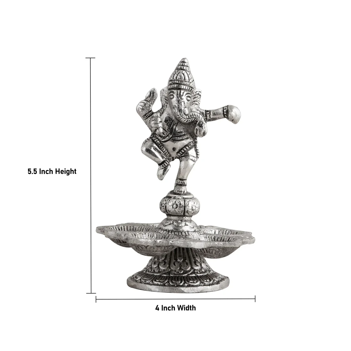 Dancing Ganesh with Deep - 5.5 x 4 Inches | 5 Face Vilakku/ Aluminium Lamp for Pooja/ 165 Gms Approx - Image 5