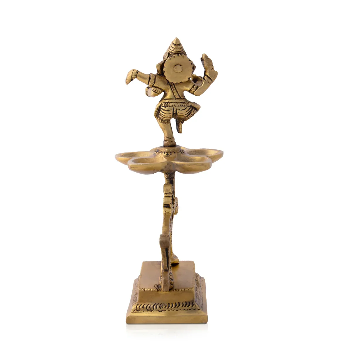 Dancing Ganesh with Deep - 7 x 6 Inches | 5 Face Vilakku/ Antique Brass Lamp for Pooja/ 1.010 Kgs Approx - Image 4