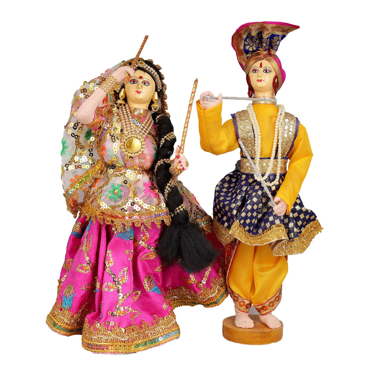 Dandiya Dancing Doll Cloth Golu Bommai Pair - 12 x 7 Inches | Giri Golu Doll/ Navaratri Golu Bomma/Gombe - Image 2