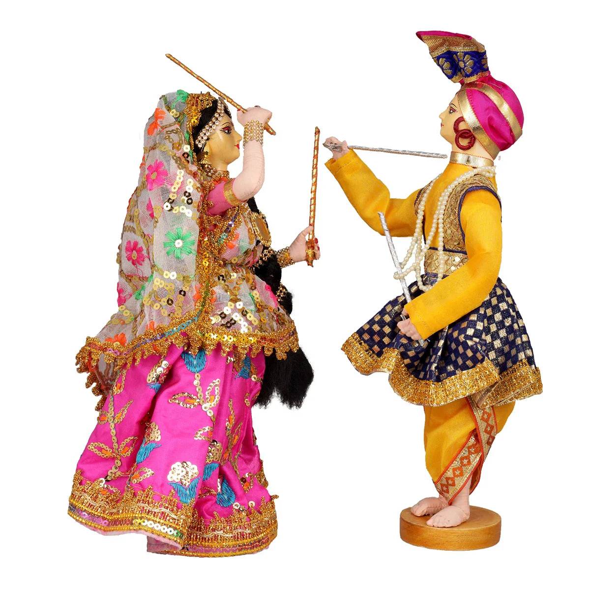 Dandiya Dancing Doll Cloth Golu Bommai Pair - 12 x 7 Inches | Giri Golu Doll/ Navaratri Golu Bomma/Gombe - Image 3
